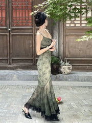 Aiertu  -  Sweet Y2k Aesthetic Flower Print Dresses Women Vintage Lace Patchwork Jsk Dress Fashion Slim Waist Tunic Elegant Vestidos Korean Aiertu
