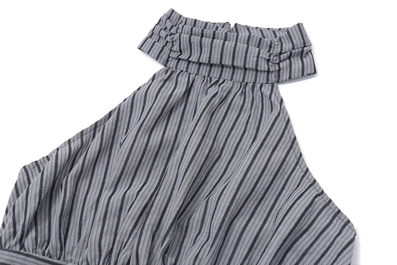 Aiertu  Stripe Halter Backless Pleated Fashion Elegant Casual Bodycon Midi Dress Spring Summer Fashion Party New Women Vestidos Aiertu