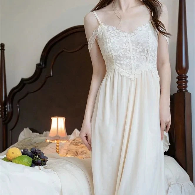 Aiertu  -  Sexy Womens Nightdress Lace Princess Nightgowns Slip Vintage Lady Women 2 Pcs Robe Set Autumn Pajama Sleepwear Bathrobe Home Set Aiertu