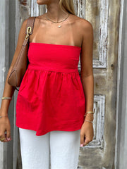Aiertu  -  Womens's Ruffle Tube Tops Strapless Smocked Tank Top Sleeveless Pleated Peplum Bandeau Blouse Flowy Going Out Tops Streetwear Aiertu