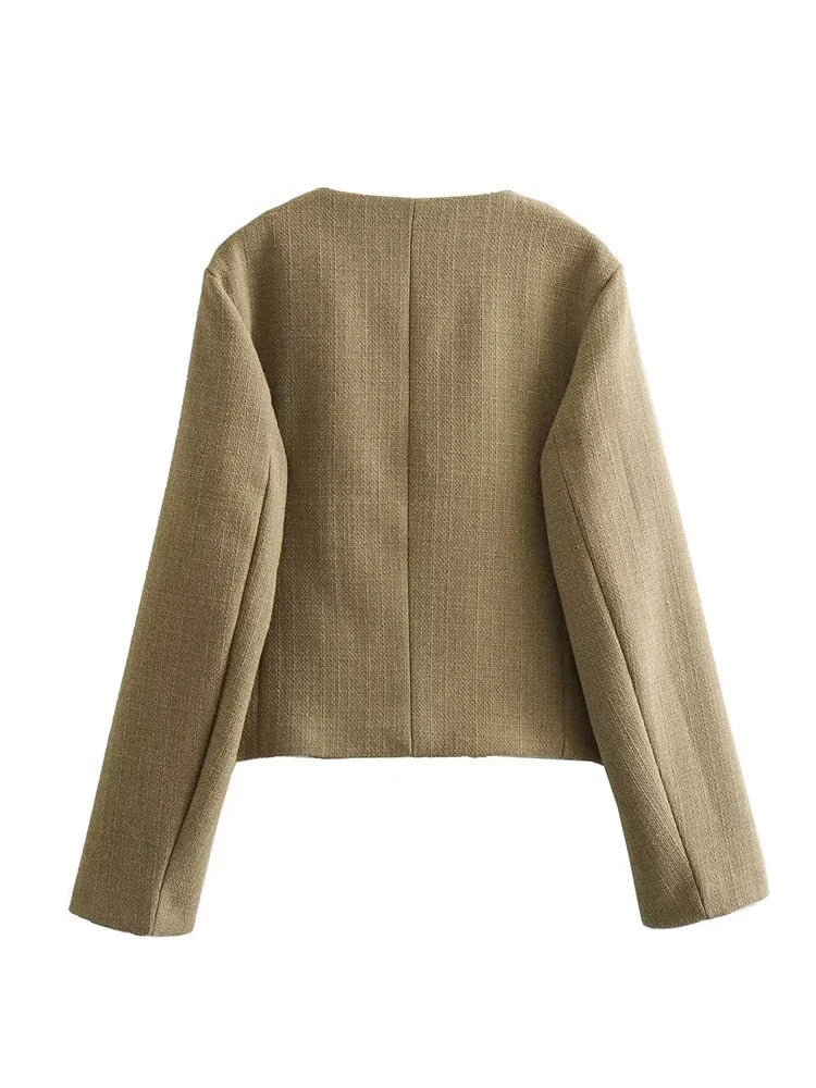 Aiertu  -  New Retro Fashion Women Coarse Tweed Round Neck Long Sleeved Jacket Winter Korean Elegant Lady Long Sleeved Button Short Jacket Aiertu