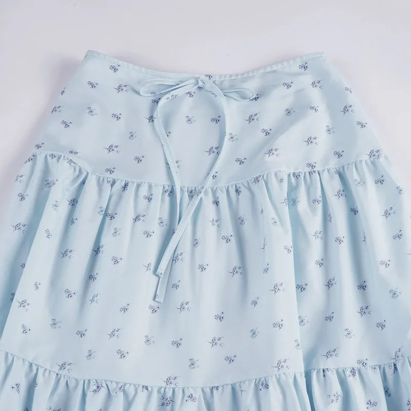 Aiertu  -  Floral Print Two Piece Set Woman Smocked Crop Top and Long Skirts Sets Shoujo Girl Style Vacation Outfits P67-GZ41 Aiertu
