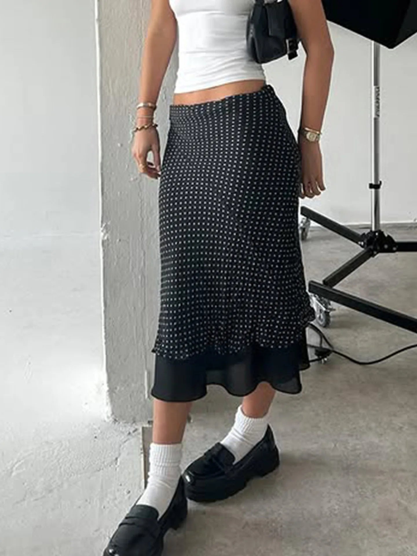 Aiertu  -  Polka Dot Print Double Mesh Skirt For Women Hip-covered Straight Long Skirt Summer New High Waist Casual Female Skirts Aiertu