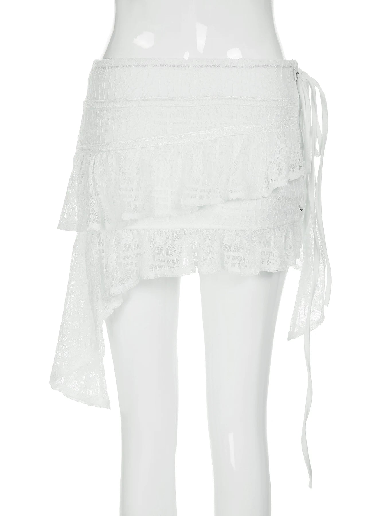 Aiertu  -  Holiday Bandage Lace Asymmetrical Skirts Beach Style See Through Slim Mid-Waisted  Mini Skirts Women 2025 Summer Fashion Aiertu