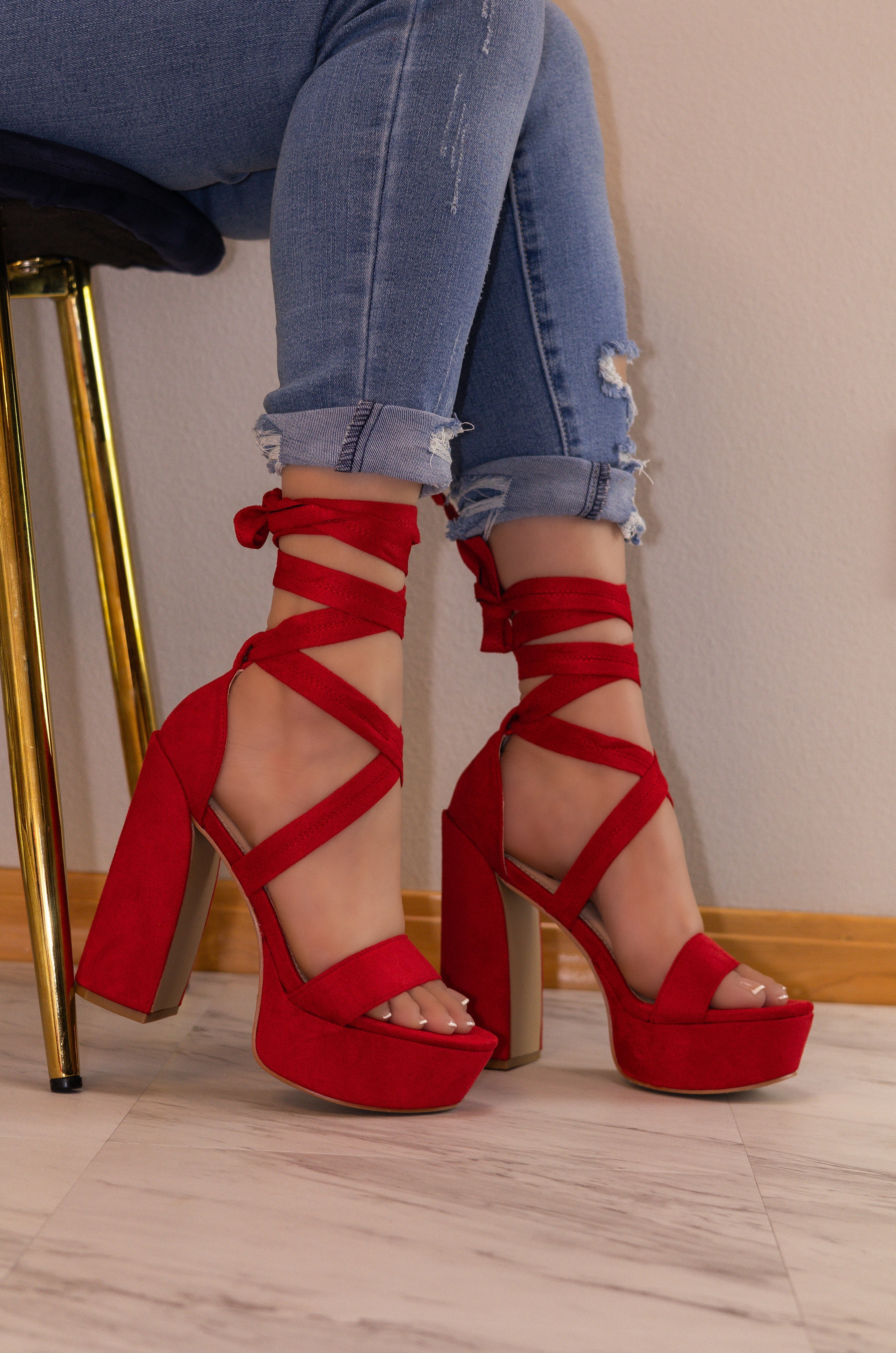 Aiertu  Lace Up Platform Block Heels, Premium Suede Material, Lightly Padded Insole, Stylish & Comfortable Footwear for Evening Events Aiertu