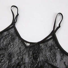 Aiertu  -  Lace Jacquard Sheer Tank Top Women V Neck Sleeveless Transparent Sleeveless Crop Tops Sexy Fashion Black Mesh Smock Camis New Aiertu