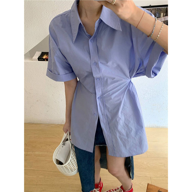 Aiertu Streetwear White Shirts Women Harajuku Folds Short Sleeve Blouses Summer Preppy Korean Fashion Design All Match Chic Tops Aiertu