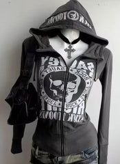 Aiertu  -  American Style Oversized Letters Plush Zipper Gray Hoodie Women's Autumn Winter Hot Style College Style Casual Top for Women Aiertu