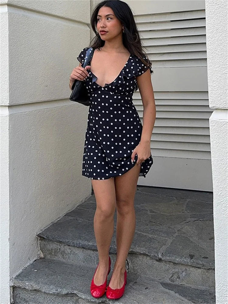Aiertu  -  Sexy Mesh Patchwork Mini Dress Female Sleeveless V-Neck Contrast High Waist Slim Party Dress For Women Summer Y2k Dress Aiertu