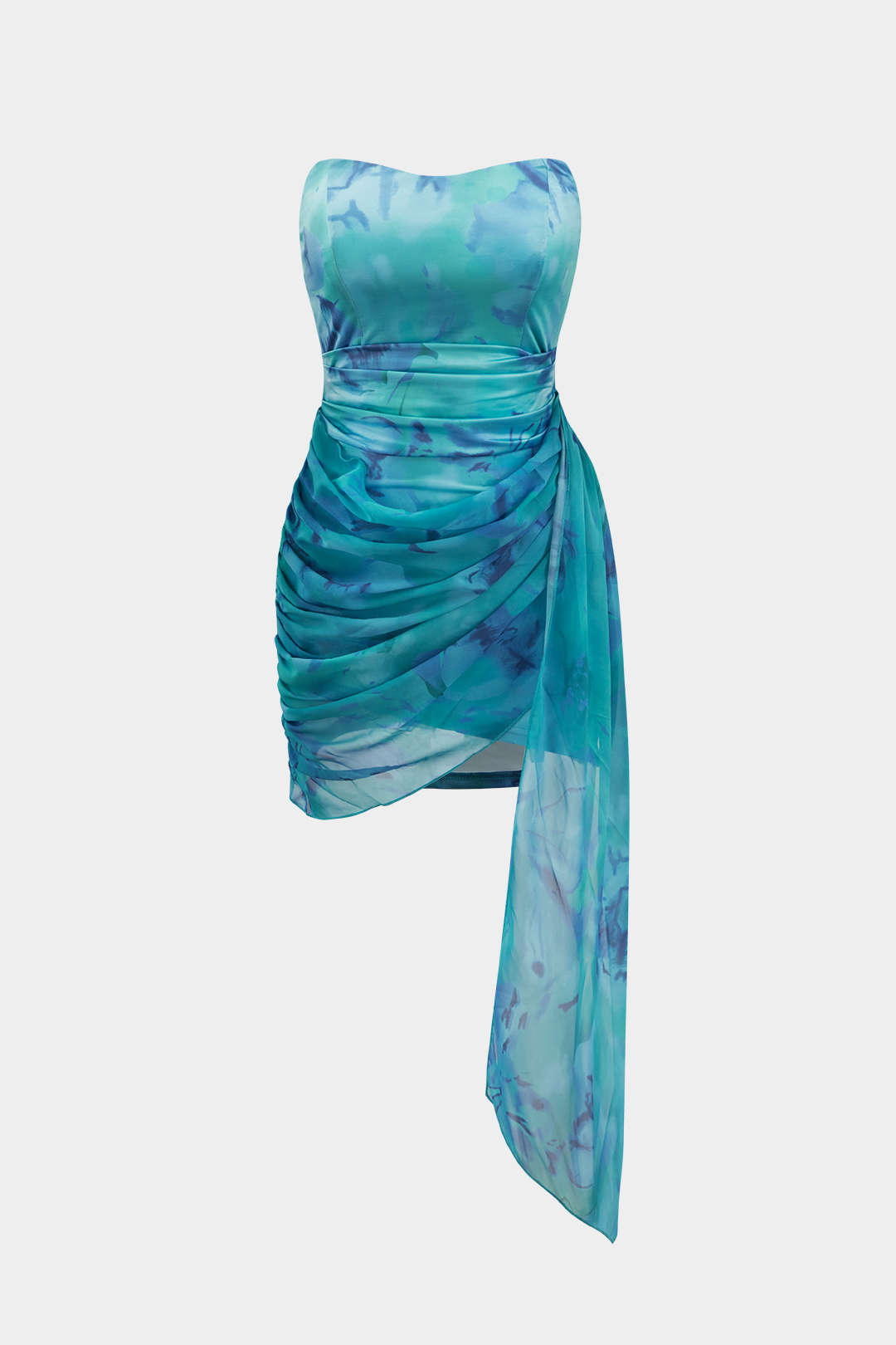 Aiertu  Floral Print Wrap Ruched Strapless Mini Dress Aiertu