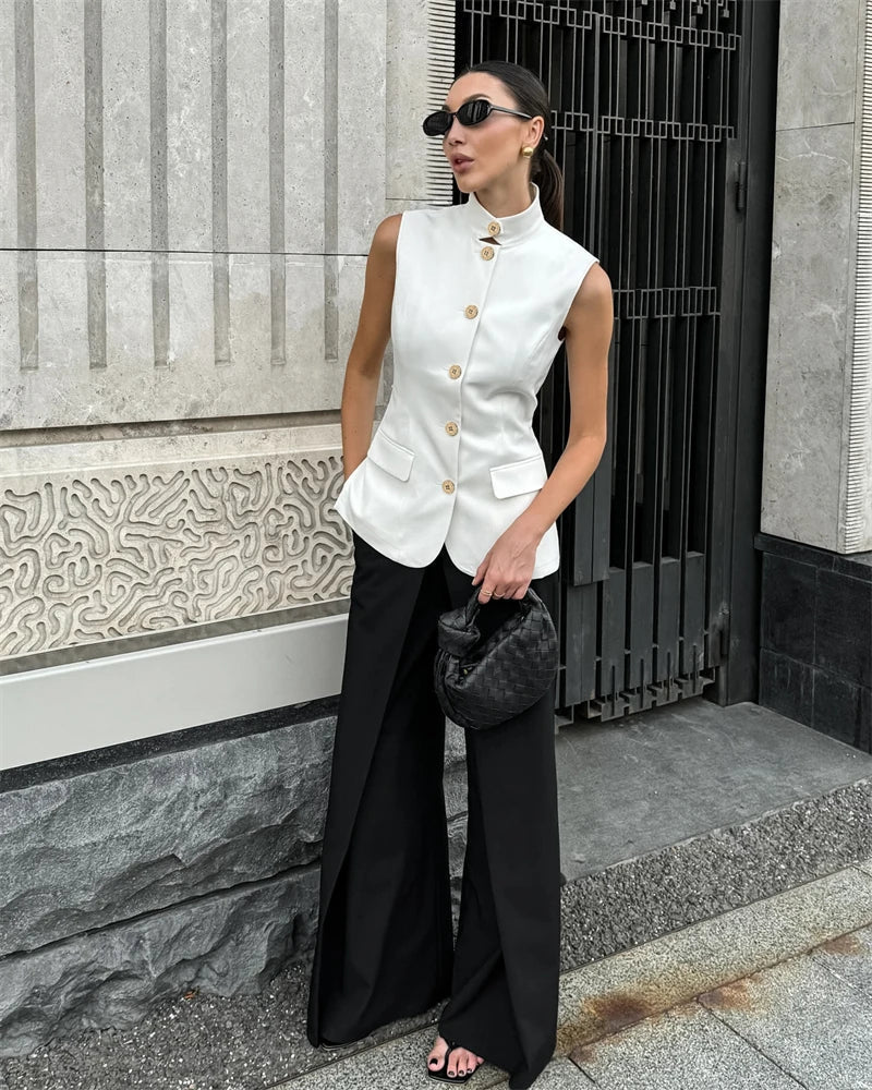 Aiertu  -  New Summer Women Vest Shirt Elegant Office Lady Tops Female Sleeveless White Shirt Stand Collar White Slim Tank 여성나시 Aiertu