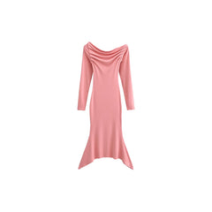 Aiertu Solid Color Slim Off The Shoulder Long Sleeve Dress Aiertu