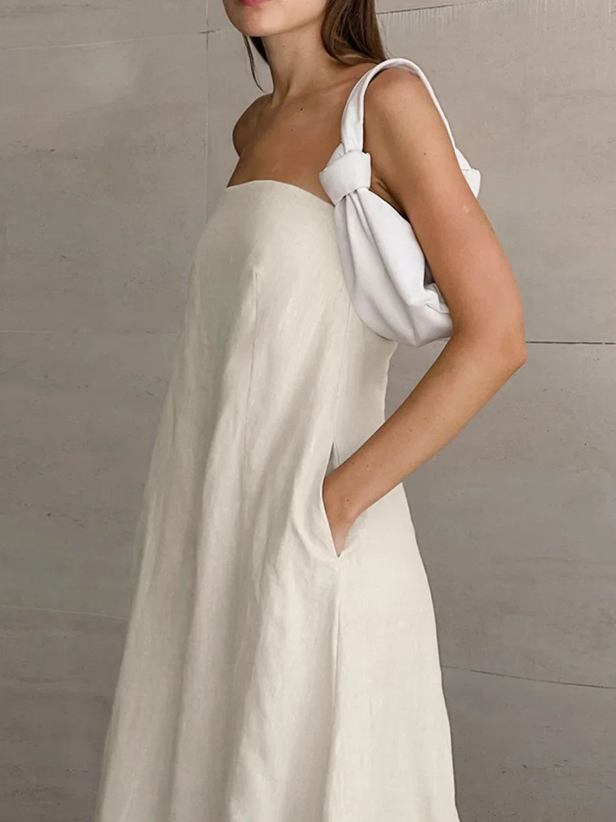 Aiertu  -  Summer New Cotton Linen Strapless Dress Women's Vacation Style Off Shoulder Dress Fashion Female Backless Long Skirt Aiertu
