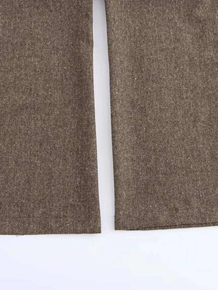 Aiertu  Women Fashion Brown Front Zipper Straight Pants Vintage Mid Waist Full Length Female Chic Lady Trousers Aiertu