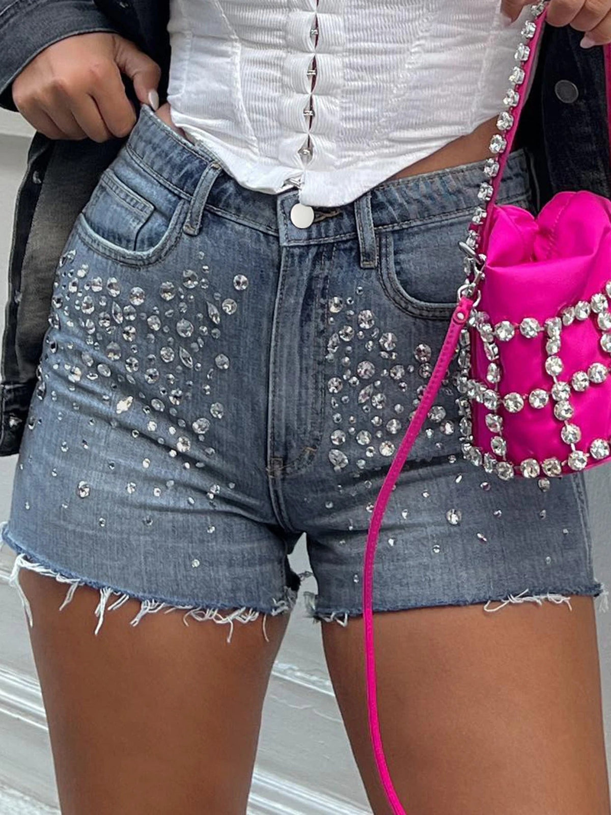 Aiertu  -  y2k Rhinestone Denim Shorts Summer Casual Low Rise Skinny Short Jeans for Women Streetwear All-match Shorts Harajuku 90s Aiertu
