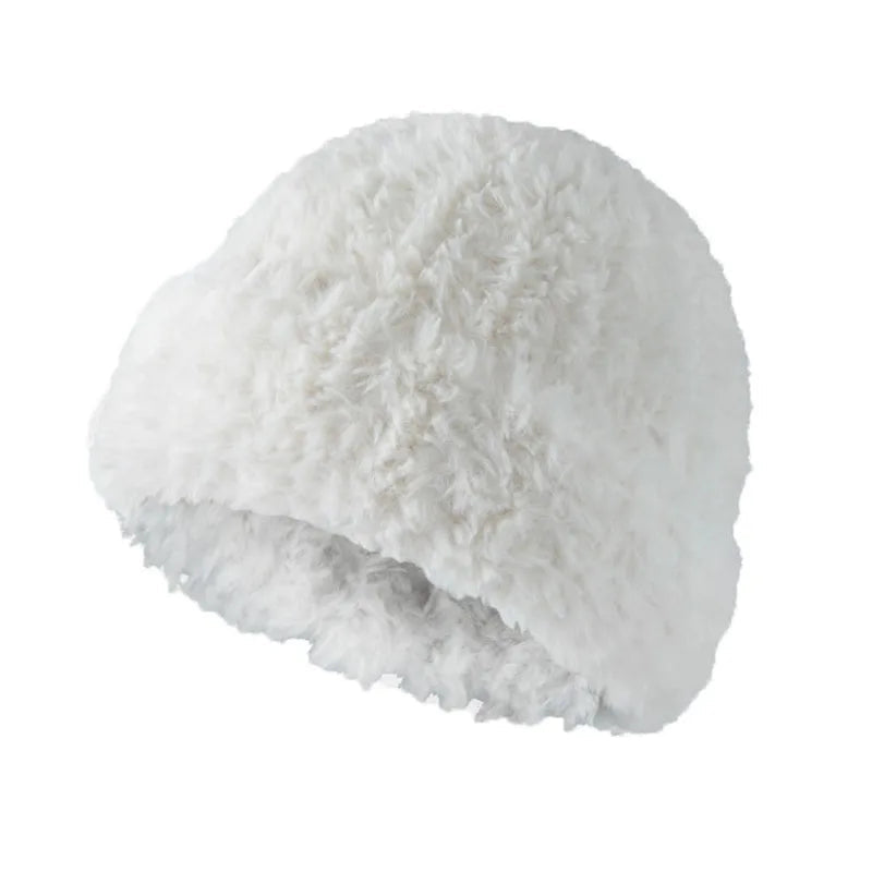 Aiertu  -  Winter Warm Beanies Hat Plush Thicke Imitate Rabbit Fur Bonnet Fleece Pullover Skull Cap Big Head Circumference Women Woolen Hat Aiertu
