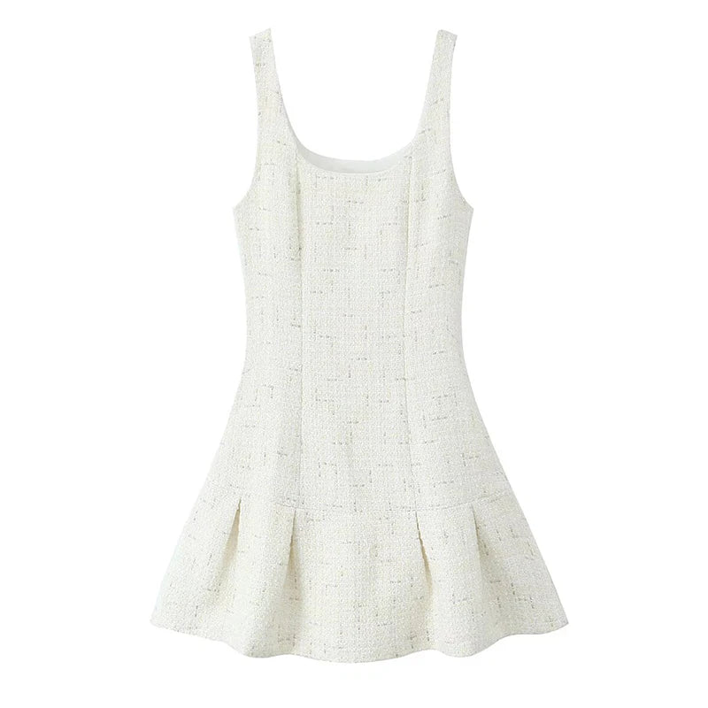 Aiertu  -  French Style Vintage Spring Tweed Tank Dress For Women Elegant Square Neck Sleeveless A-line Mini Dresses Party Robe Aiertu