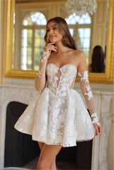 Aiertu  -  Popular Detachable Full Sleeves Sweetheart Full lace Applique Bridal Grown Short Wedding Dresses Custom Made Formal 2025 Vestido Aiertu