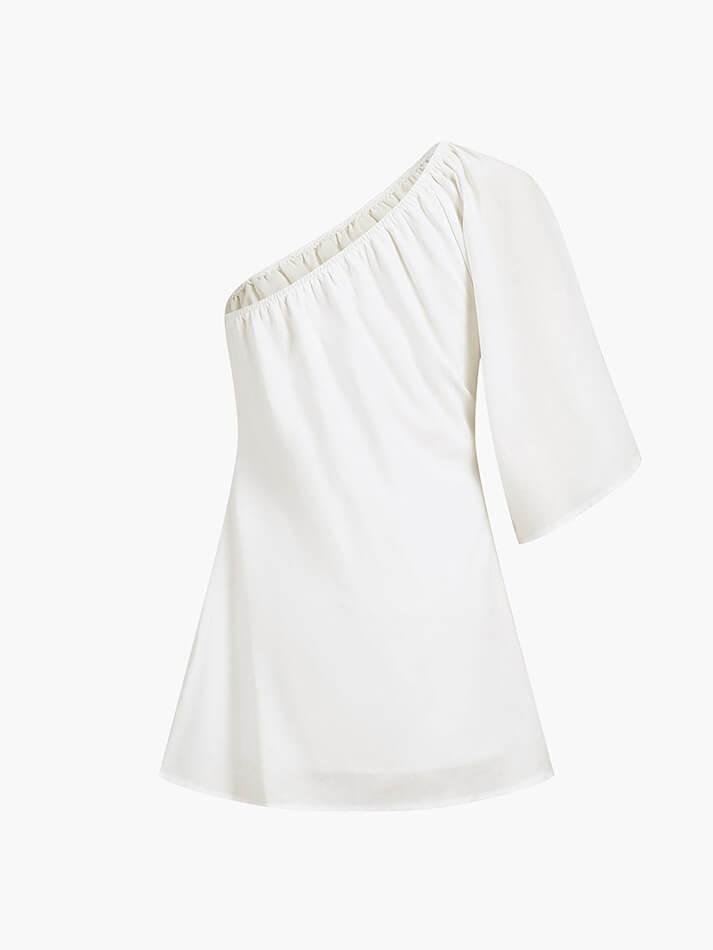 Aiertu  -  Aegean Cotton Linen One Sleeve Short Dress Aiertu