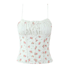 Aiertu  -  Sweet Girl French Style Floral Print Camis Chic Slim Holiday Summer Crop Top Streetwear Aiertu