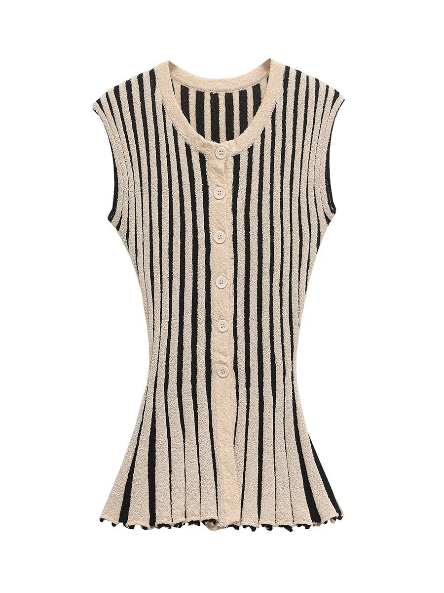 Aiertu  -  Striped Loose Two Piece Set for Women O Neck Sleeveless Top High Waist Wide Leg Pants Casual Sets Female Sumemr New Aiertu