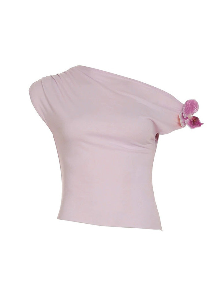 Aiertu  -3D Floral One-Shoulder Ruched Crop Top aiertu