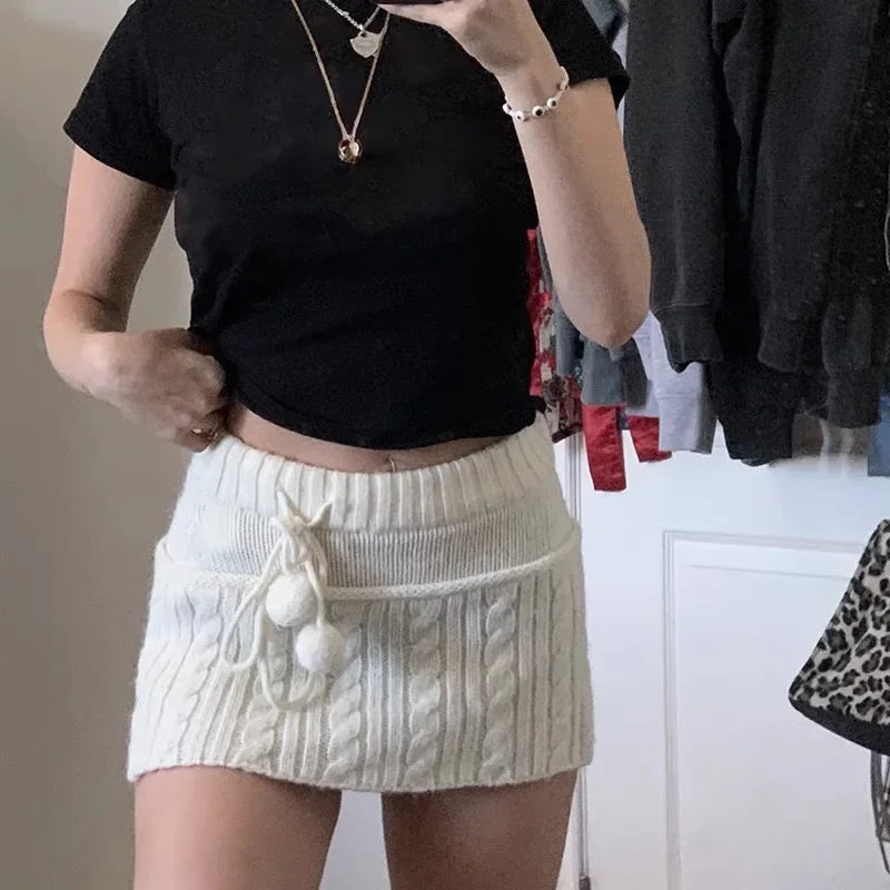 Aiertu  -  New American Fashion Knitted Skirts Y2k Aesthetic Solid Punk Sexy High Street Women Mini Skirt Vintage Fashion Popular Bottom Aiertu