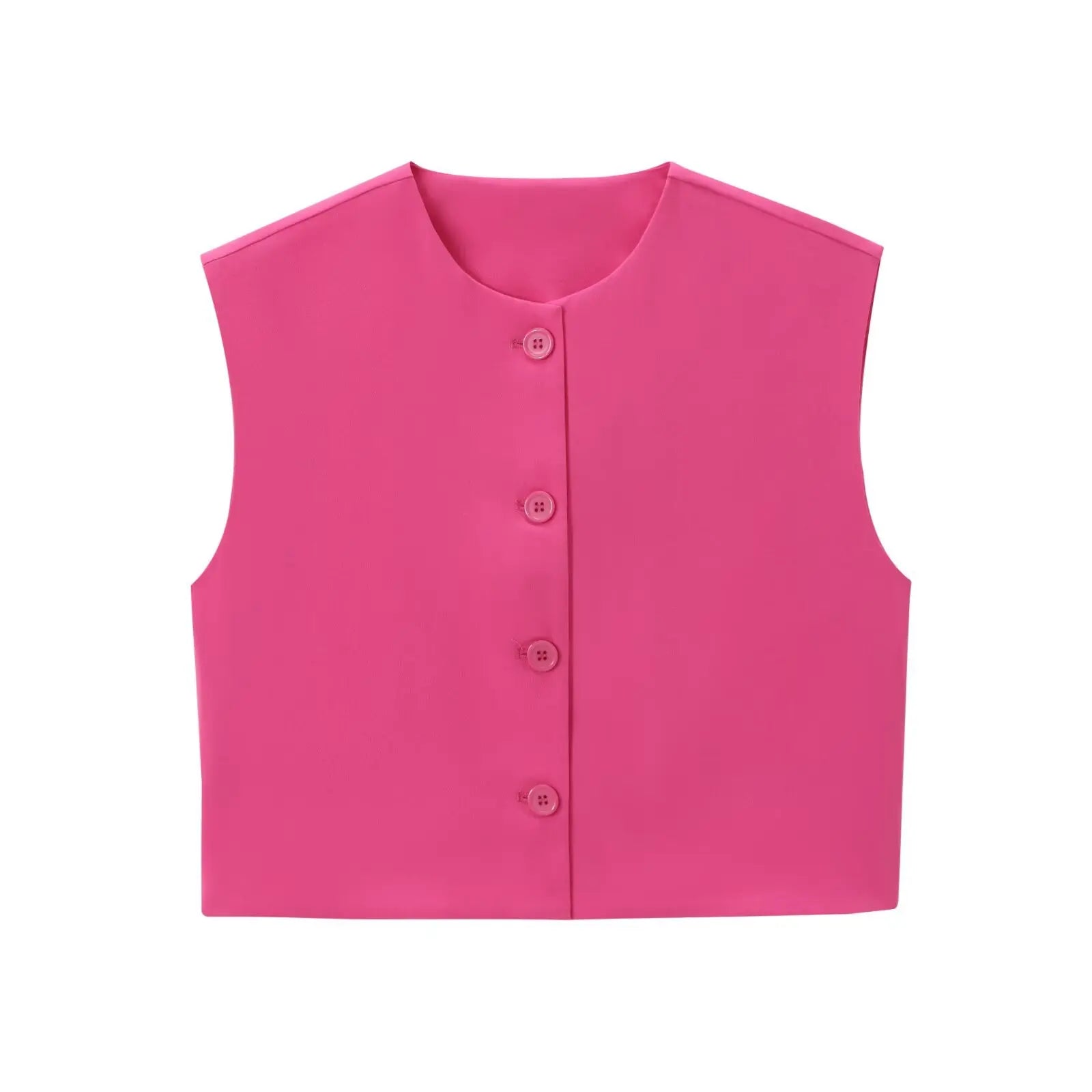 Aiertu  -  Summer Solid Color Tank Tops Women 2026 New O Neck Sleeveless Cropped Tops Elegant Fashion Single Breasted Vest Tops Clothing Aiertu