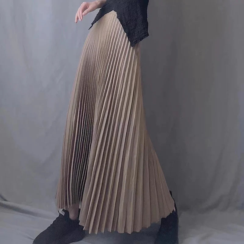Aiertu Brand Spring Clothes Women Autumn Fashion Casual Office Lady Pleated Skirt Women New Hight Waist Solid Long Skirt Aiertu