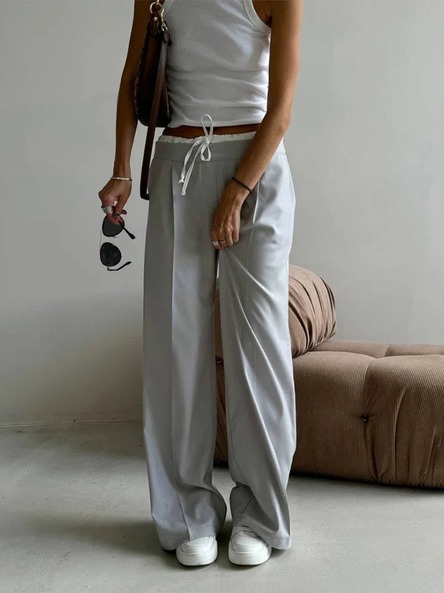 Aiertu  -  Women's Spring New Fake Two Piece Lace Up Loose Casual Pants Fashion Straight Leg Pants Female Retro Commuter Suit Pants Aiertu