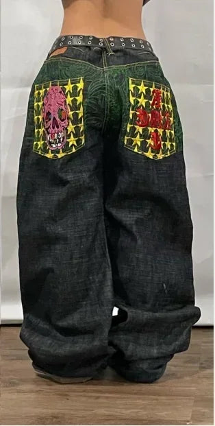 Aiertu  -  High Street Gothic American Fashion Hip Hop Straight Jeans Harajuku y2k Personalized Washed Low Waist Slim Micro Flared Jeans Aiertu