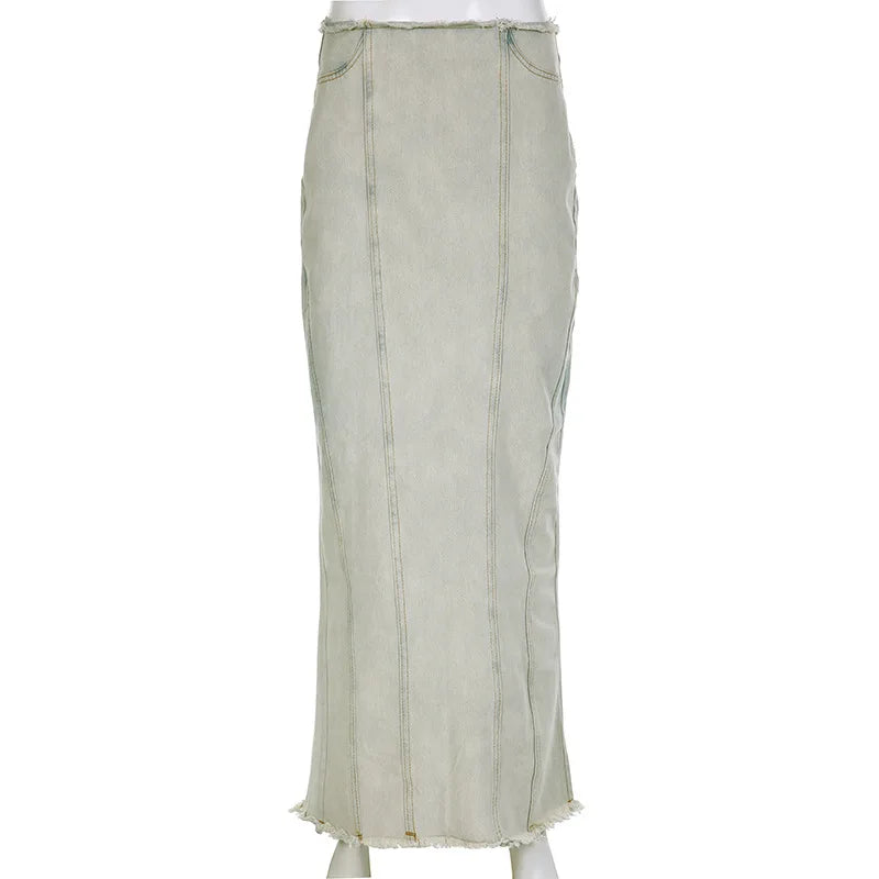 Aiertu  -  Female Vintage Chic High Streetwear Sexy Back Split Mermaid Skirts Woman Long Denim Skirt Low Rise Skinny Jean Skirts Aiertu
