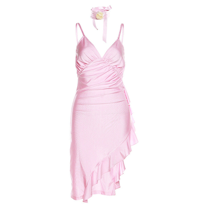 Aiertu - V-Neck Burden Slim-Fit Ruffled Mini Dresses Aiertu