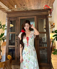Aiertu  -   Summer Floral Dress Women Dresses Print Flowers Lace-up Female Long Dress Female Clothing Aiertu