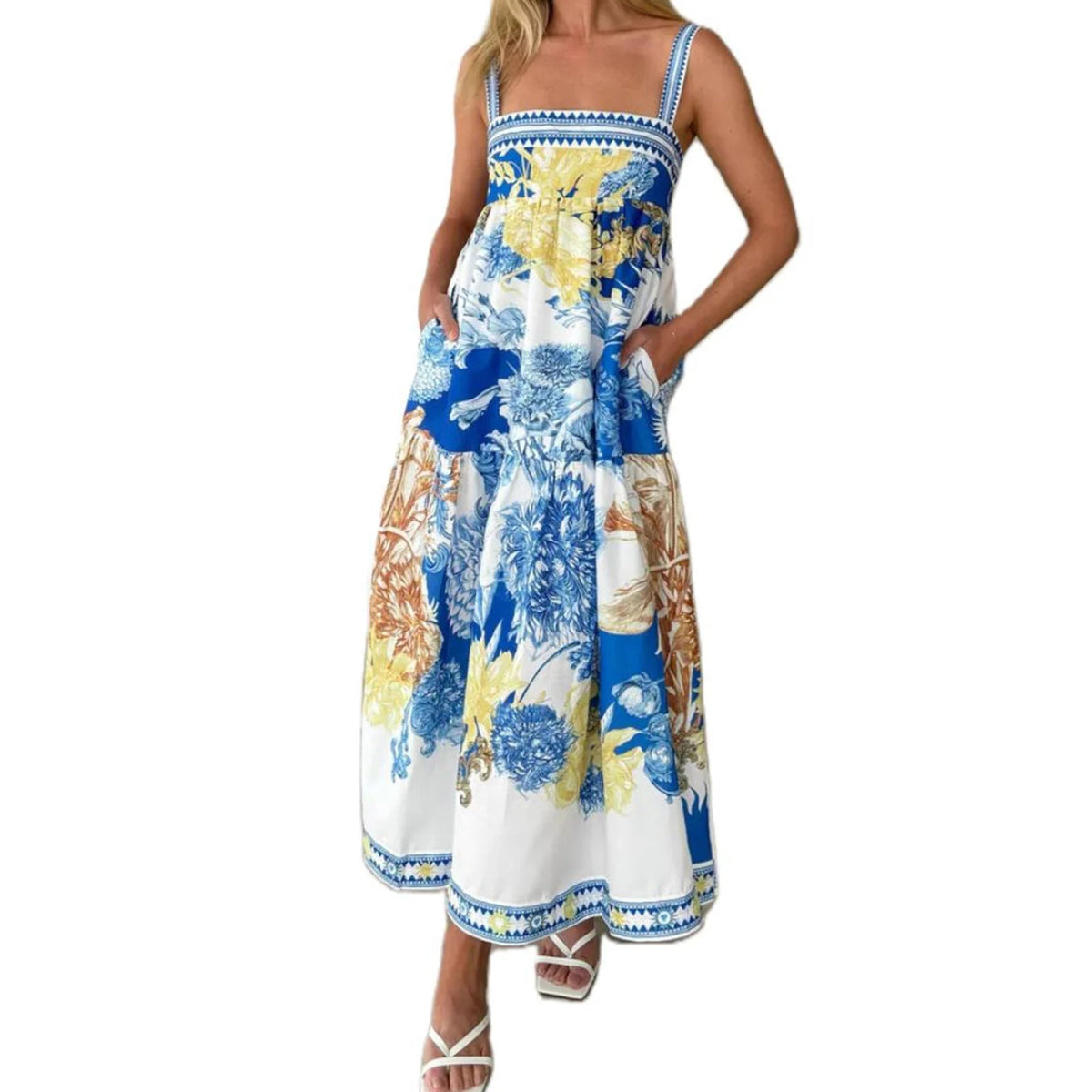 Aiertu  -  Women s Boho Maxi Dress Floral Print Sleeveless V-Neck Backless Tie-Dye Beach Dress Summer Casual Long Dress Fashion Aiertu