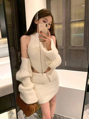 Aiertu Elegant Knitted Clothing 3 Piece Set Casual Short Cardigan + Slim Vest + Sexy Y2k Mini Skirt Korean Fashion Suit  Winter Aiertu