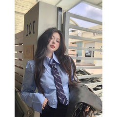 Aiertu Streetwear Tie Shirts Women Preppy Jk White Long Sleeve Crop Tops Student Korean College Slim Blouses Spring Autumn New Aiertu