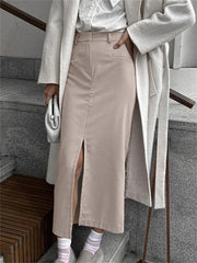 Aiertu  -  Spring Elegant High Waist Maxi Skirt Female Pocket Patchwork Slim Commute Streetwear 2025 Solid Vintage Y2k Long Skirt New Aiertu