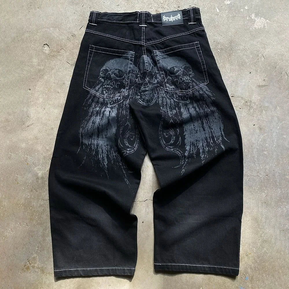 Aiertu  -  High Street Gothic American Fashion Hip Hop Straight Jeans Harajuku y2k Personalized Washed Low Waist Slim Micro Flared Jeans Aiertu