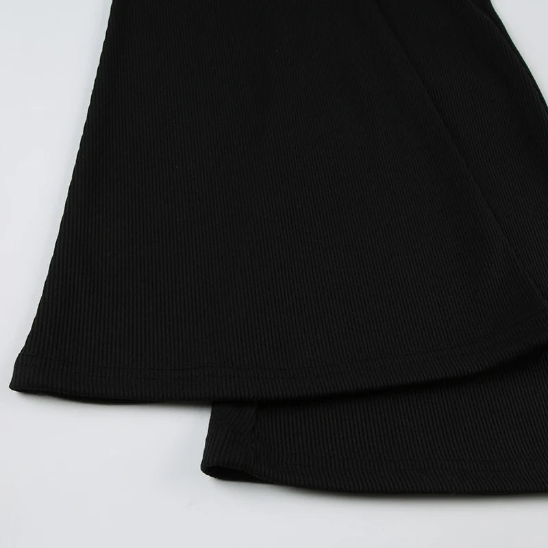 Aiertu  -  Black Knit Flared Leggings Women Kawaii Ruched Patchwork Low Rise Skinny Casual Pants for Summer Streetwear y2k Trousers Aiertu