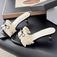 Aiertu  -  Butterfly-knot Shoes for Lady Round Toes High Heels Pleated Female Sandals Mixed Colors Women Back Strap Tacones Chassure Femme Aiertu