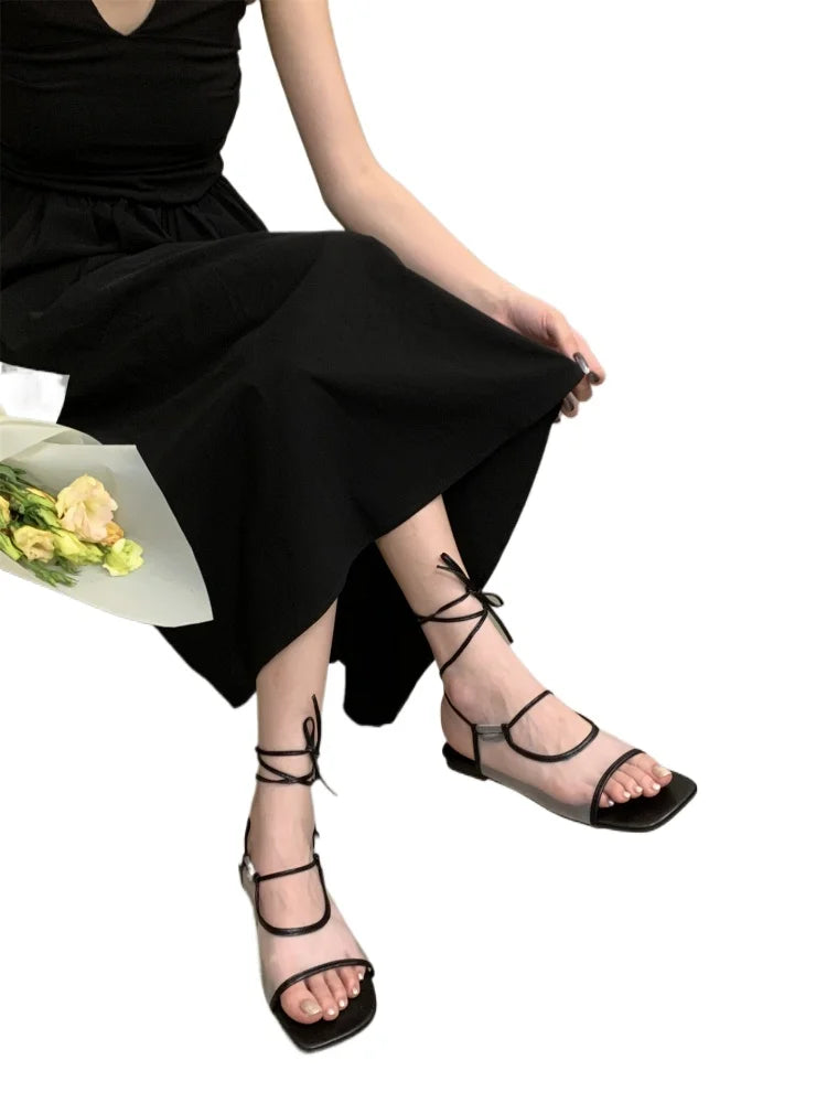 Aiertu  -   Square Toe Women Flat Sandals Casual Loafers Shoes Woman Slippers Slingback 2025 Trend Summer Dress Designer Comfort Sandalias Aiertu