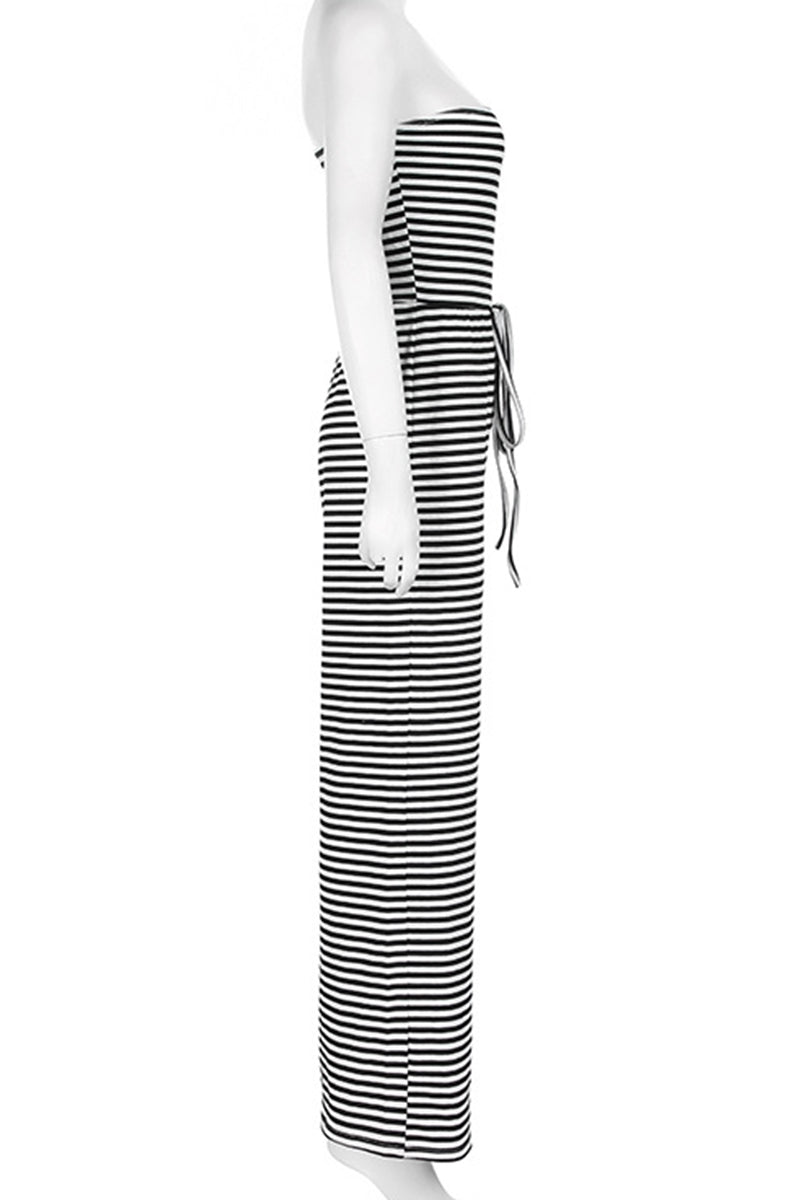Aiertu  -Casual Stripe Patchwork Backless Strap Design Strapless Loose Jumpsuits aiertu