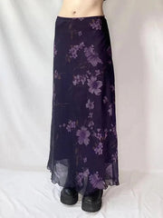 Aiertu  -Purple Floral Print Mesh Maxi Dress aiertu