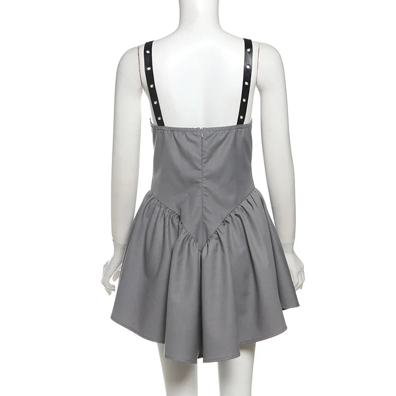 Aiertu  -  V-neck Fold Suspender Dress For Women Belt Buckle Backless Sexy Bodycon Mini Dress A-line High Waist  Party Dress Ladies Aiertu