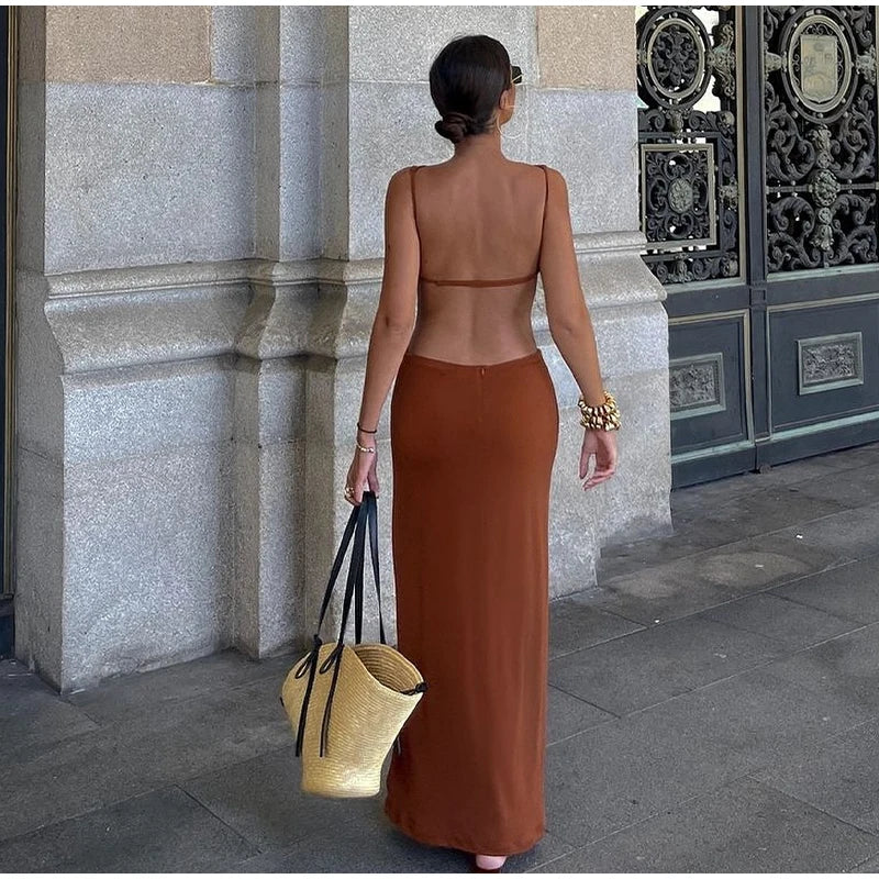 Aiertu  -  Sexy Knot Ruched Hollow Out Dress Woman Slim Off Shoulder Backless Bodycon Midi Robes Summer Autumn Party Evening Dresses Aiertu