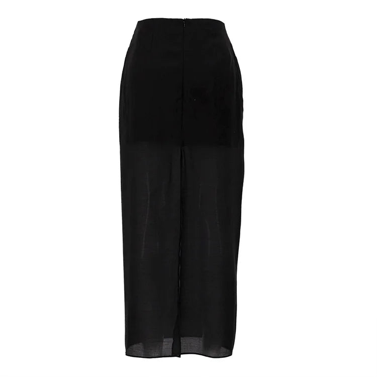 Aiertu  -  Summer Mesh See-Through Maxi Skirt Women High Waist Patchwork Slim Solid Y2k Clothes High Street Sexy Fashion Long Skirt Aiertu