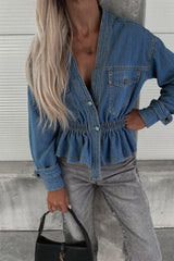 Aiertu  -Casual Buttons V Neck Long Sleeve Loose Denim Jacket aiertu