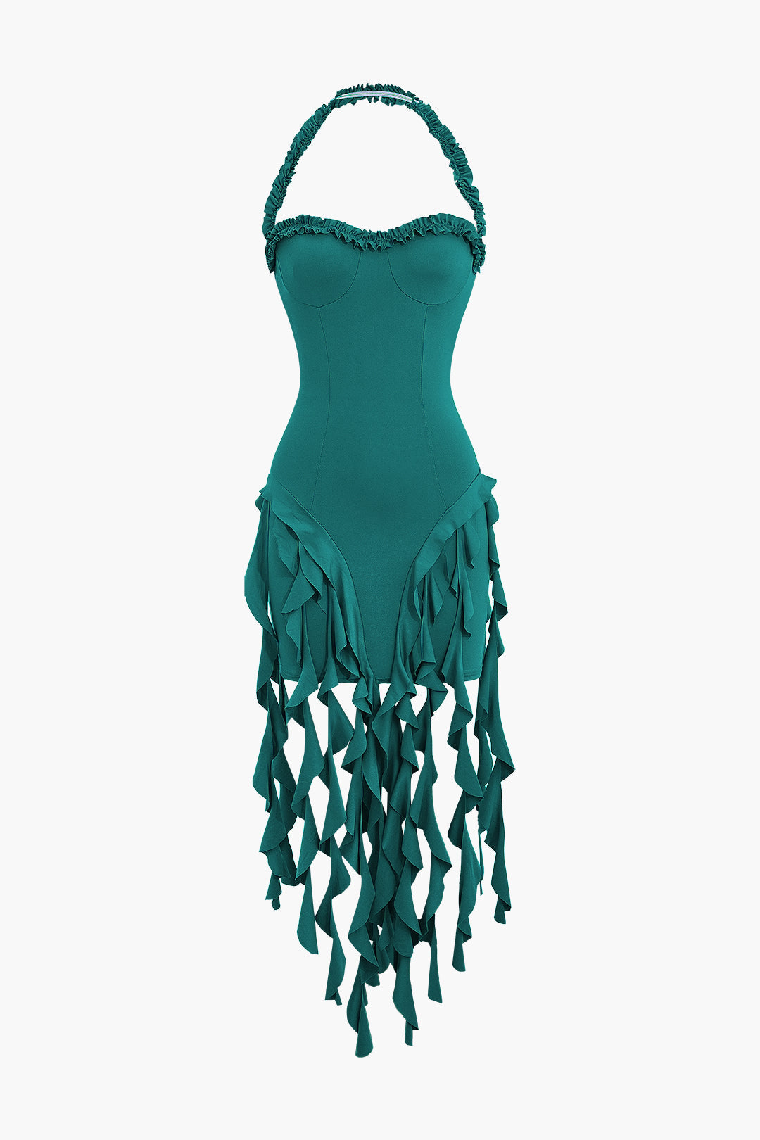 Aiertu  Ruffle Tassel Halter Bustier Mini Dress Aiertu