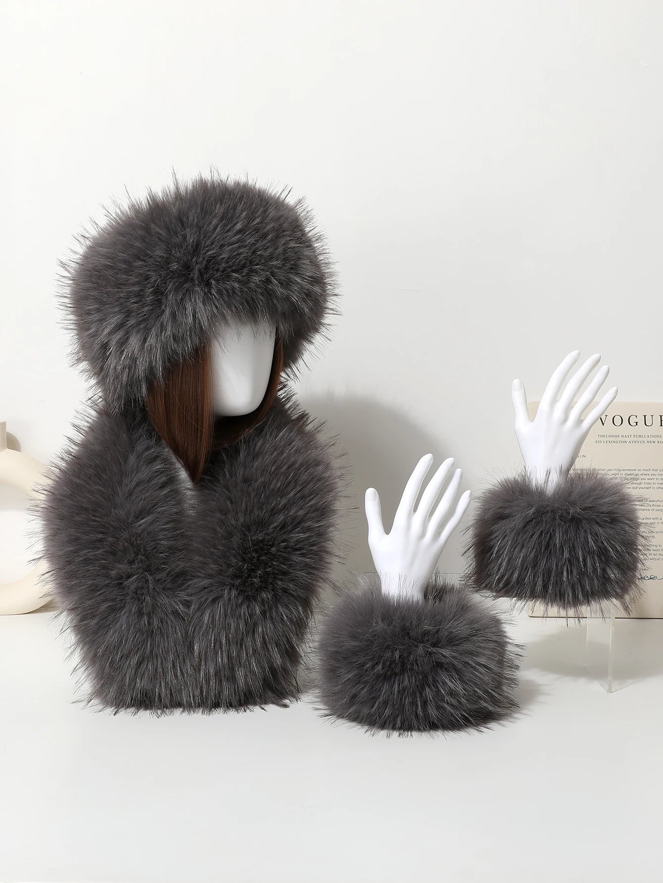 Aiertu  -  3-piece Set of Imitation Fox Fur Headband Hats for Winter Warm Earmuffs for Girls Natural Fluffy Plush Hats Aiertu